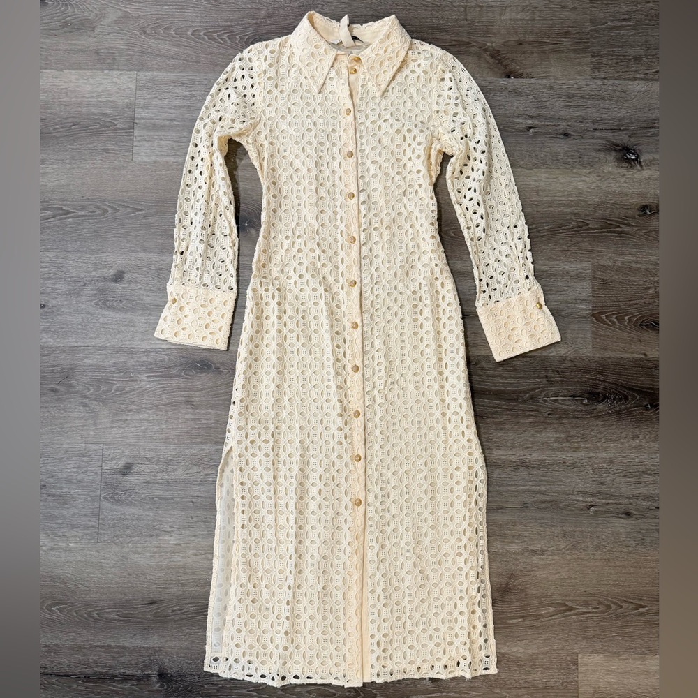 Zara Ivory Eyelet Midi Dress Size XS